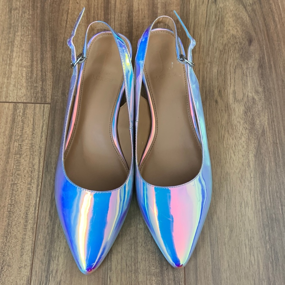 J. Crew Holographic metallic kitten heels